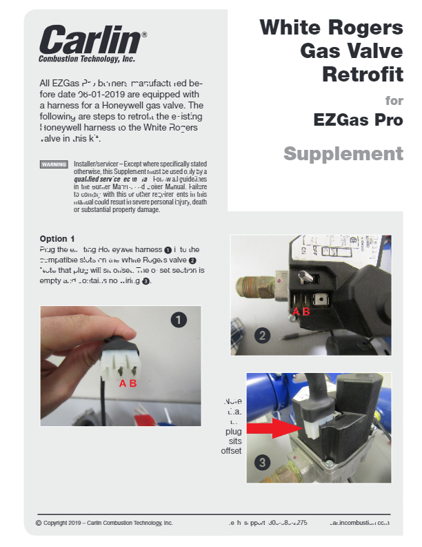 White Rogers Gas Valve Retrofit For EZ Gas Pro Supplement Carlin