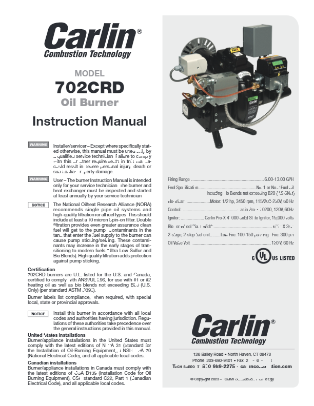702CRD Oil Burner Instruction Manual